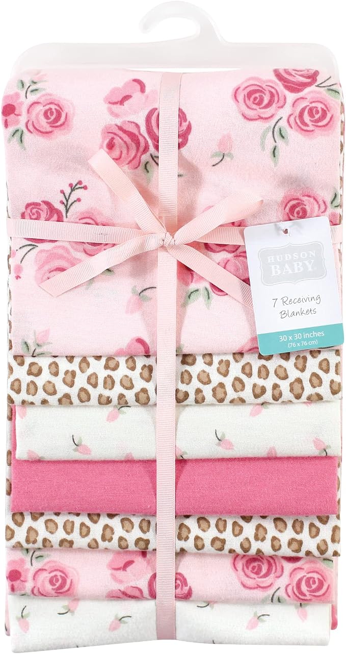 Hudson Baby Unisex Baby Cotton Flannel Receiving Blankets Bundle, Blush Rose - Image 2