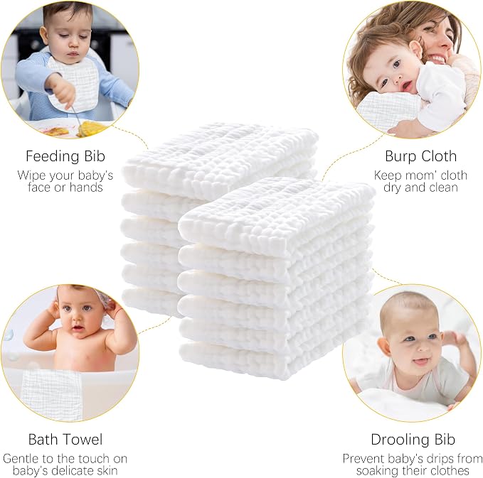 Lovely Care 12 Pack Muslin Burp Cloths 100% Cotton Muslin Cloths Large - Image 4