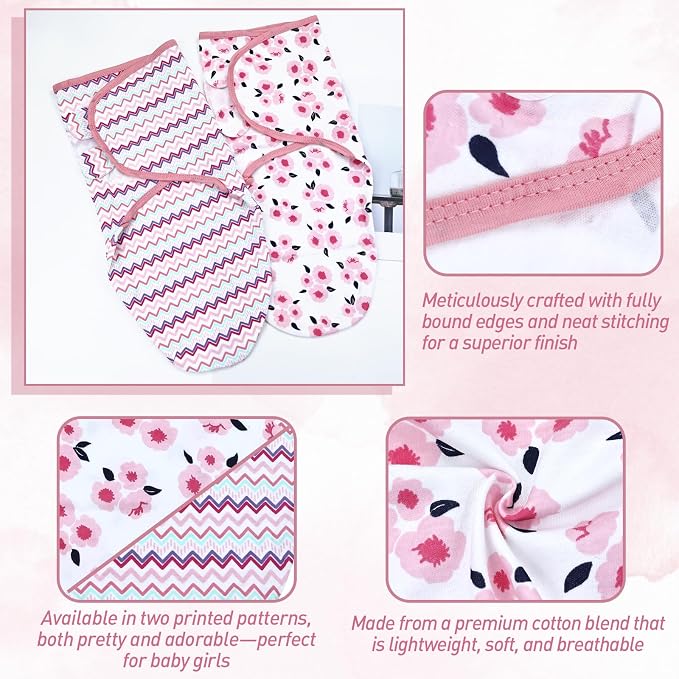 Dizila 2 Sets Adjustable Soft Cotton Blend Newborn Infant Baby Girl Receiving - Image 3