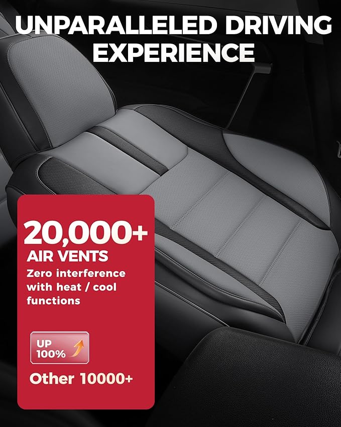 FREESOO Black Gray Car Seat Covers Full Set - Faux Nappa Leather Seat Covers for Cars, with Front Seatbelt Pads, Luxury Waterproof Cushion Protector Accessories Fit for Most 5 Seats Sedans SUV Trucks