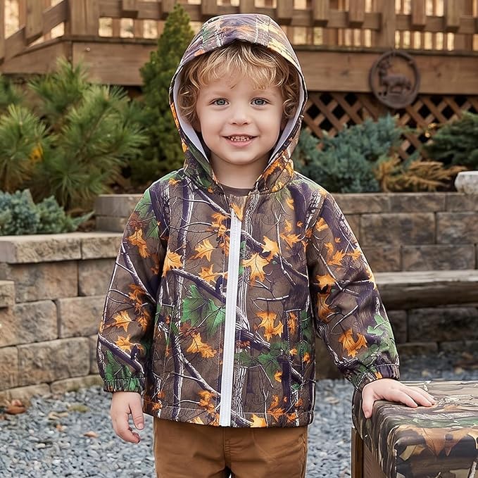 Toddler Baby Boy Windbreaker Jacket Camo Zipper Hooded Rain Coat - Image 3