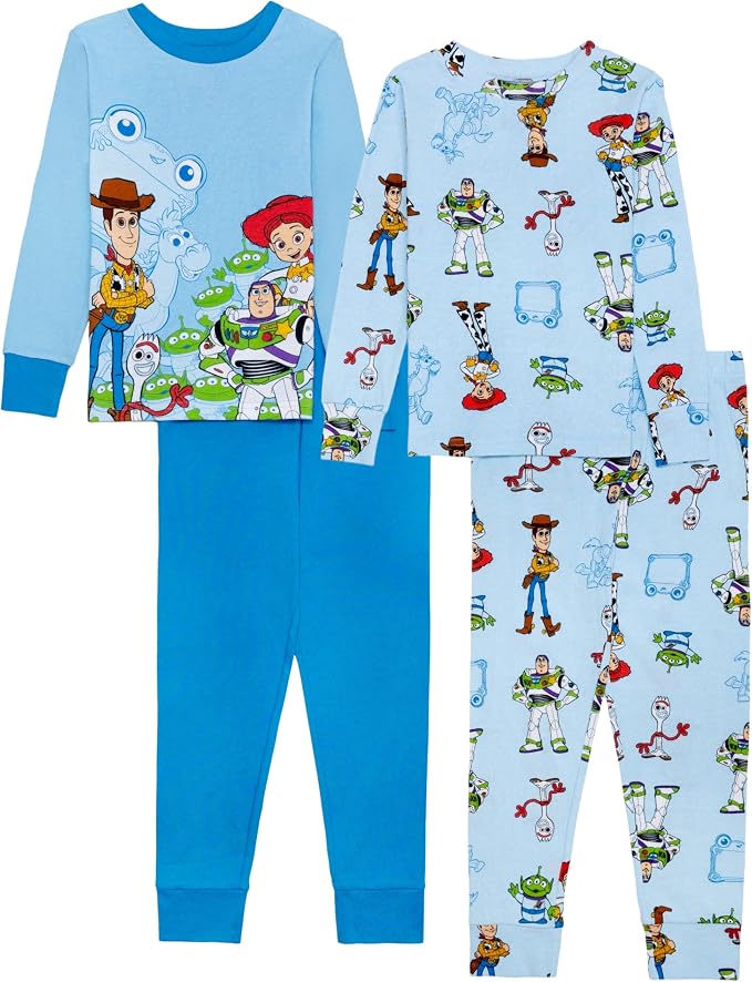 Disney Boys' 4-Piece Snug-fit Cotton Matching Comfortable Pajama Set, Soft & by Disney