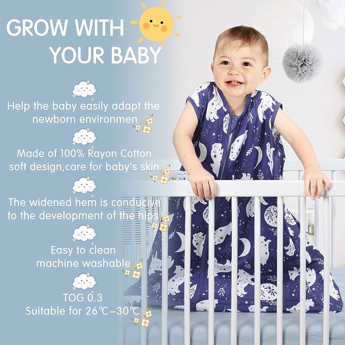 BSTOPPT 3 Pack Baby Sleep Sack 100% Rayon Cotton Baby Sleeping Bag 2-Way Zipper - Image 5