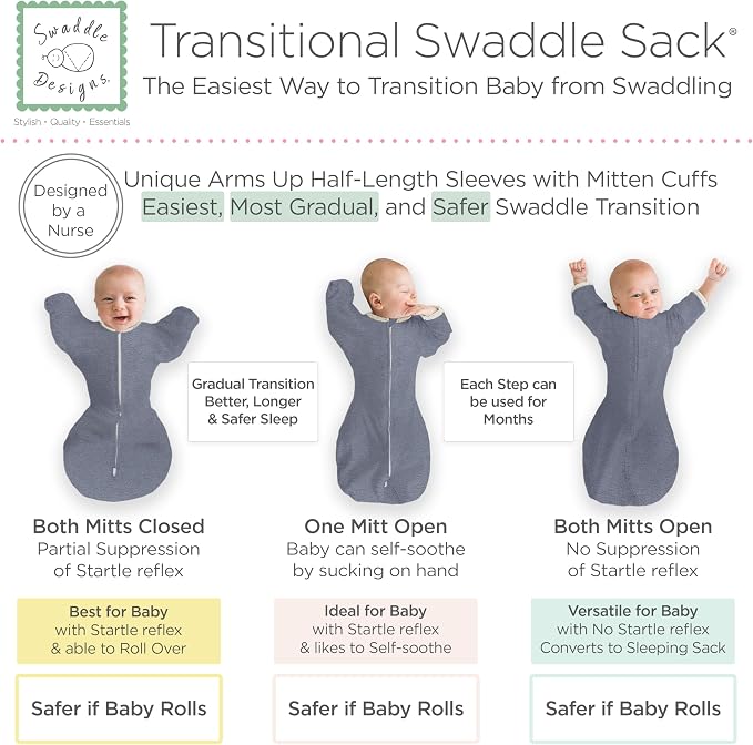 SwaddleDesigns Transitional Swaddle Sack, Arms Up Half-Length Sleeve & Mitten - Image 3