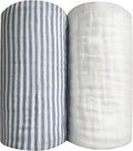 Blue Striped Muslin Baby Blanket, Ultra Soft Cotton Swaddle 43x43 in | Jacquard by REPRECONF