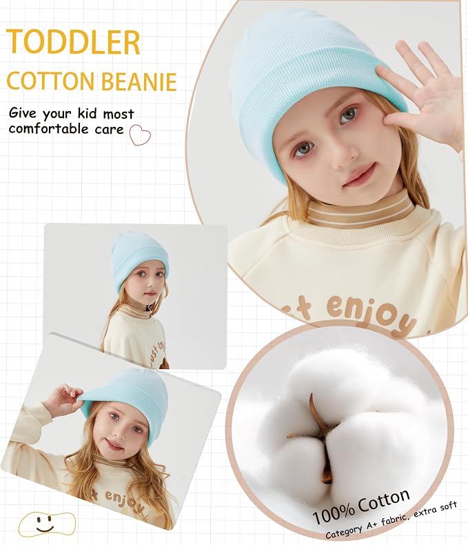 ROYBENS 100% Cotton Baby Beanie Cute Toddler Winter Hat Knit Caps Ages 0-8 | - Image 4
