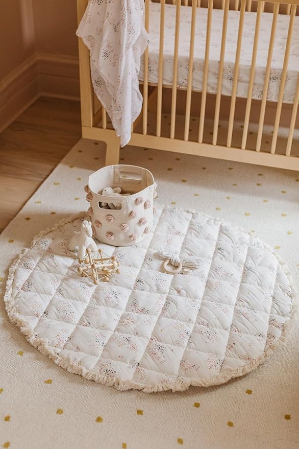 Pehr Baby Play Mat, Flower Patch | Ultra-Soft Quilted 100% Cotton Exterior with Plush Polyester Fiberfill | 40” Diameter