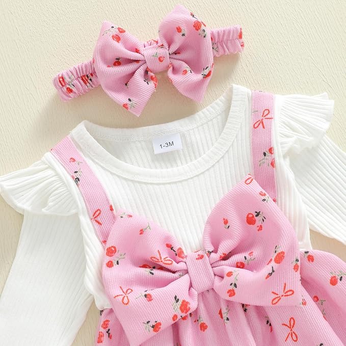 Newborn Baby Girl Clothes Ruffle Sleeve Jumpsuit Corduroy Floral - Image 4