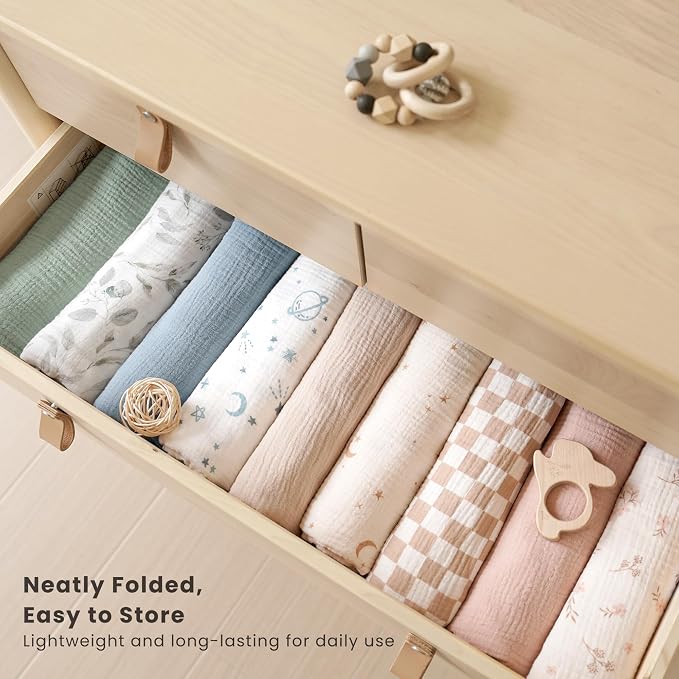Konssy 3-Pack Muslin Baby Swaddle Blankets, 47 x 47 in Receiving Blankets | - Image 7