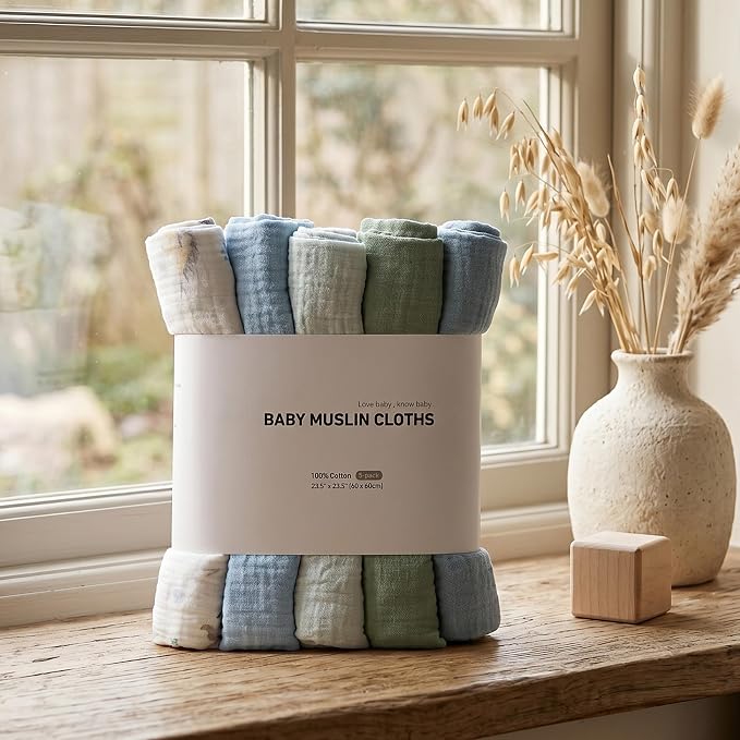 Muslin Receiving Blankets 5 Pack, Soft Swaddle Wraps - Image 8