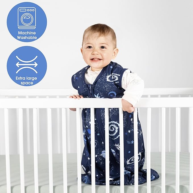 Baby Sleep Sack 18-24 Months Baby Wearable Blanket 100% Rayon Cotton 2-Way Zipper Toddler Sleeping Sack，Comfy Soft Lightweight TOG 0.3（Galaxies）