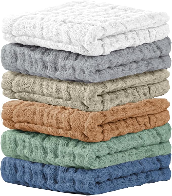 Cuddle Campus Baby Washcloths 6 Packs, Muslin Washcloths Baby, Cotton Burp by CuddleCampus