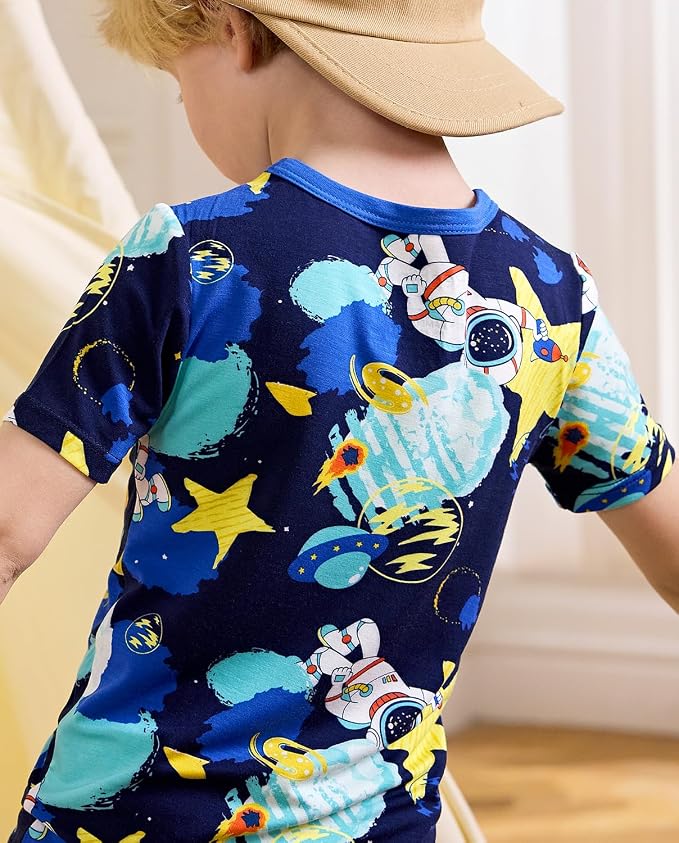 babee Reshinee Bamboo Viscose Toddler Boys Pajamas Set, Short Sleeve Kids - Image 3