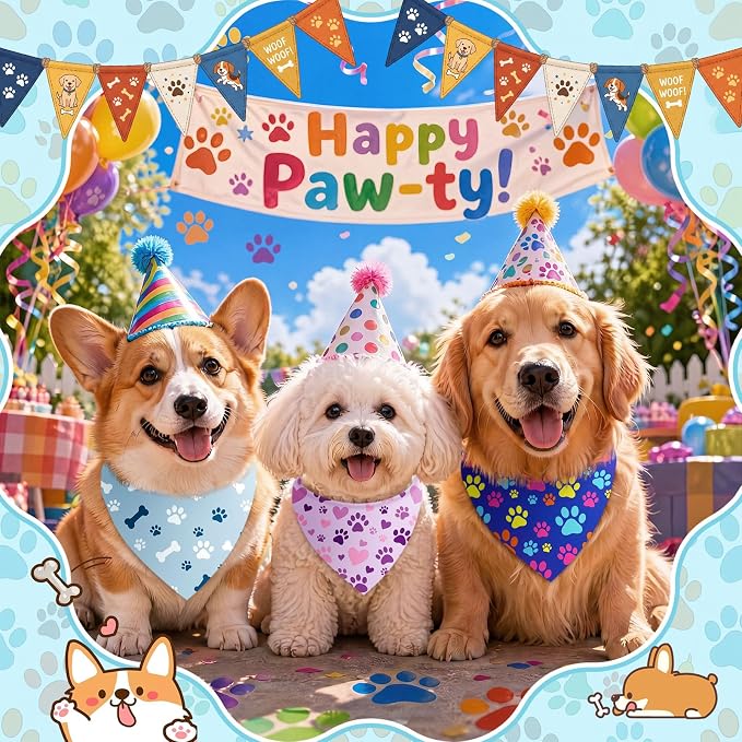 50 Pcs National Dog Day Dog Bandanas Bulk Pastel Paw Prints Pattern - Image 4
