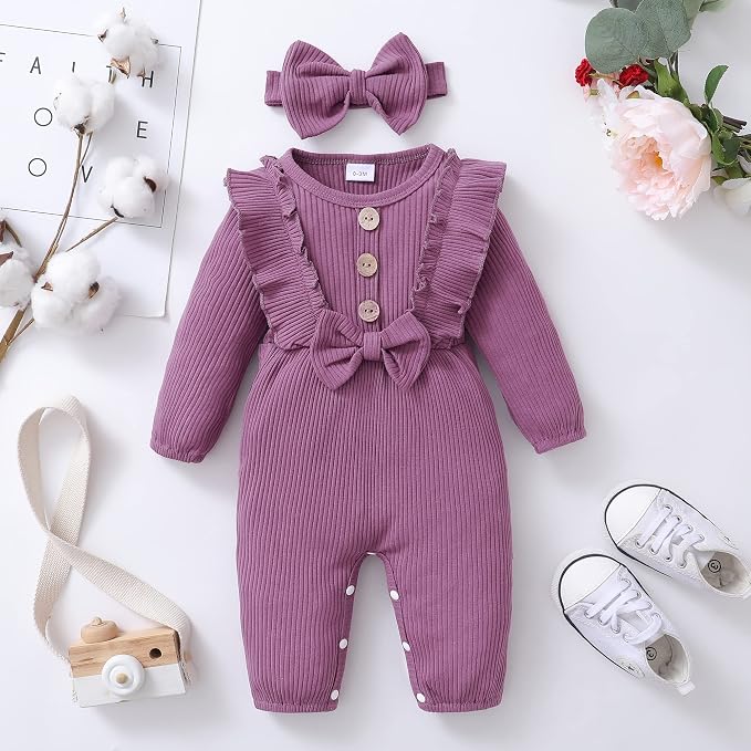 Mioglrie Newborn Baby Girl Clothes 1 Piece Infant Fall Winter Romper Outfit | - Image 6