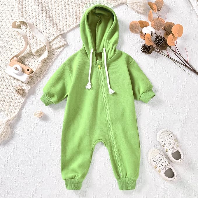 Unutiylo Unisex Baby Boys Girls Long Sleeve Infant Baby Zipper Hooded Jumpsuits - Image 3