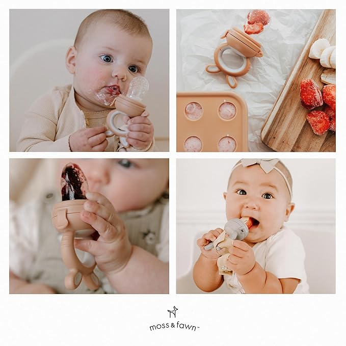 Moss and Fawn Forage Feeder - Soothing Silicone Frozen Breast Milk Popsicle & Baby Food Teething Toy, Pacifier, Fruit Feeder, & Teether - BPA, PVC & Phthalate-Free - Ecru