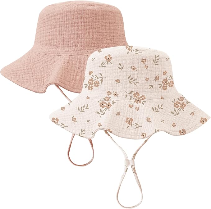 Konssy 2-Pack Muslin Baby Girl Sun Hats by Konssy