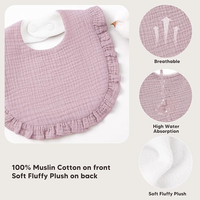 Bearmoss 6 Pack Baby Girl Bibs for Newborn, Muslin Bibs - Image 3