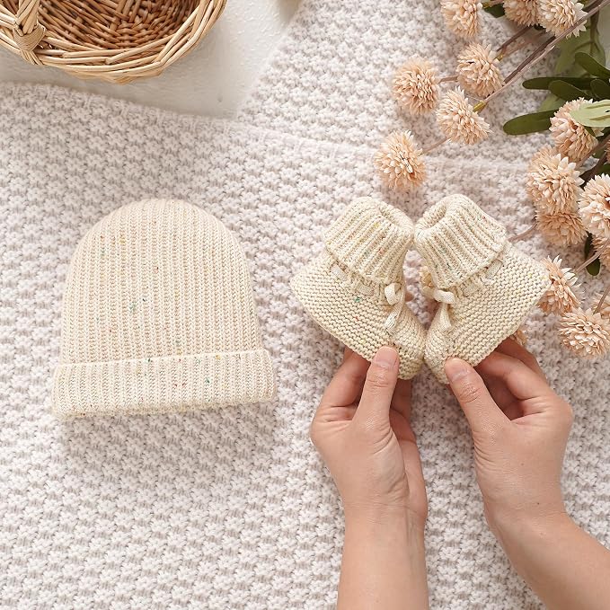 LAWKUL Baby Beanie and Booties 2-Piece Set | Newborn, Knit Hat, Cotton Sock - Image 5