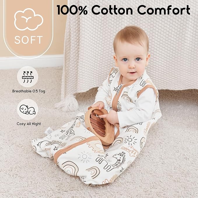 Yoofoss Baby Sleep Sack 18-24 Months 0.5 Tog Wearable Blanket for Baby, 3 Pack 100% Organic Cotton Infant Toddler Sleeping Sack 2-Way Zipper Lightweight Sleep Sack