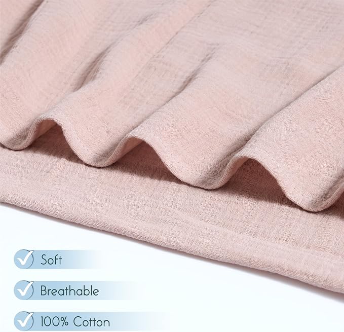 Meracorallo Muslin Swaddle Blanket, 100% Cotton Receiving Blanket, Blush | Soft - Image 3
