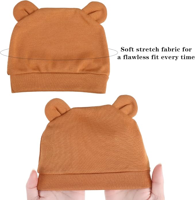6 Pcs Baby Newborn Bear Ears Hats, Newborn Toddler Soft Beanie Hat - Image 2