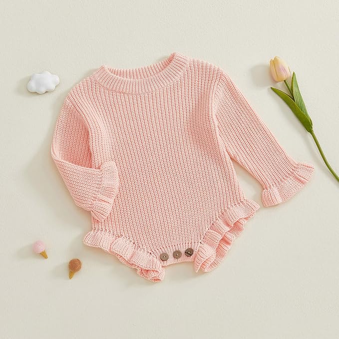 Mubineo Baby Girl Fall Winter Clothes Basic Plain Cute Sweater Romper Outfit - Image 8