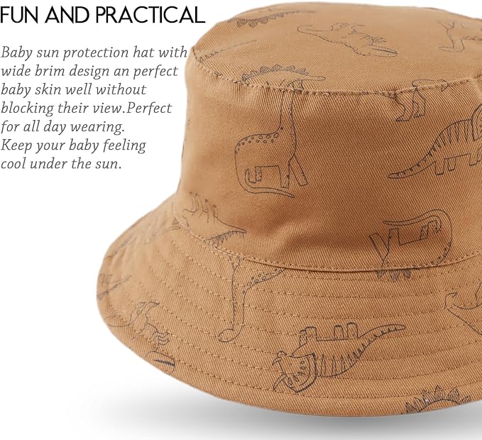 JANGANNSA Dinosaur Baby Boys Sun Hat Cotton Toddler Girls Bucket Hats Summer - Image 3