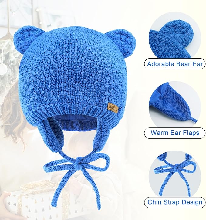 XIAOHAWANG Baby Hat Cute Bear Toddler Earflap Beanie Warm for Fall Winter