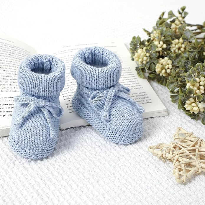 Hadetoto Newborn Baby Booties Cotton Knit Shoes | Soft, First Walkers, - Image 4
