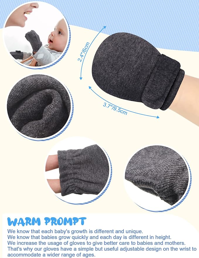 Newcotte 12 Pairs Adjustable Preemie Baby Mittens | No Scratch Newborn Cotton - Image 3