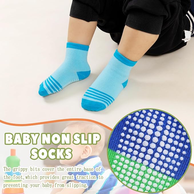 Toddler Non Slip Grips Socks Kids Anti Skid Baby Boys Girls Cotton Crew Socks - Image 3