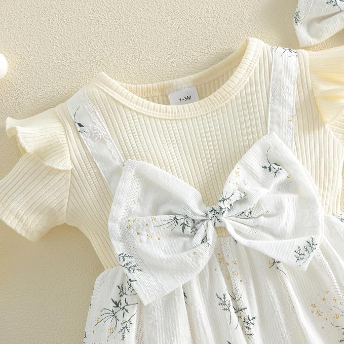 YINGISFITM Newborn Baby Girl Summer Clothes Short Sleeve Bubble Romper Bow - Image 7