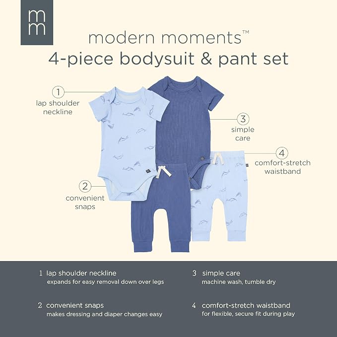 Modern Moments by Gerber Baby Viscose 4-Pack Bodysuit & Pant Set - Image 6