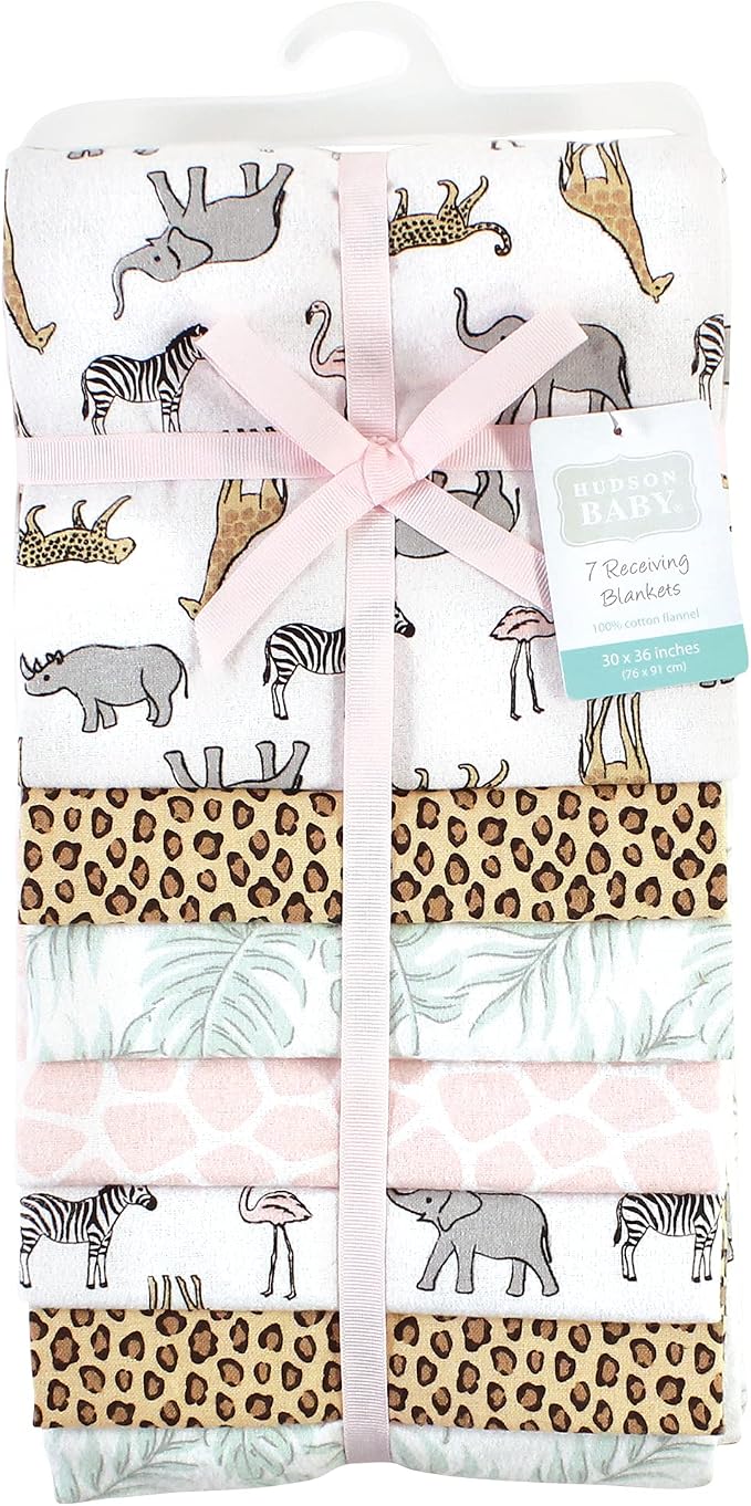 Hudson Baby Unisex Baby Cotton Flannel Receiving Blankets Bundle, Modern Pink - Image 2