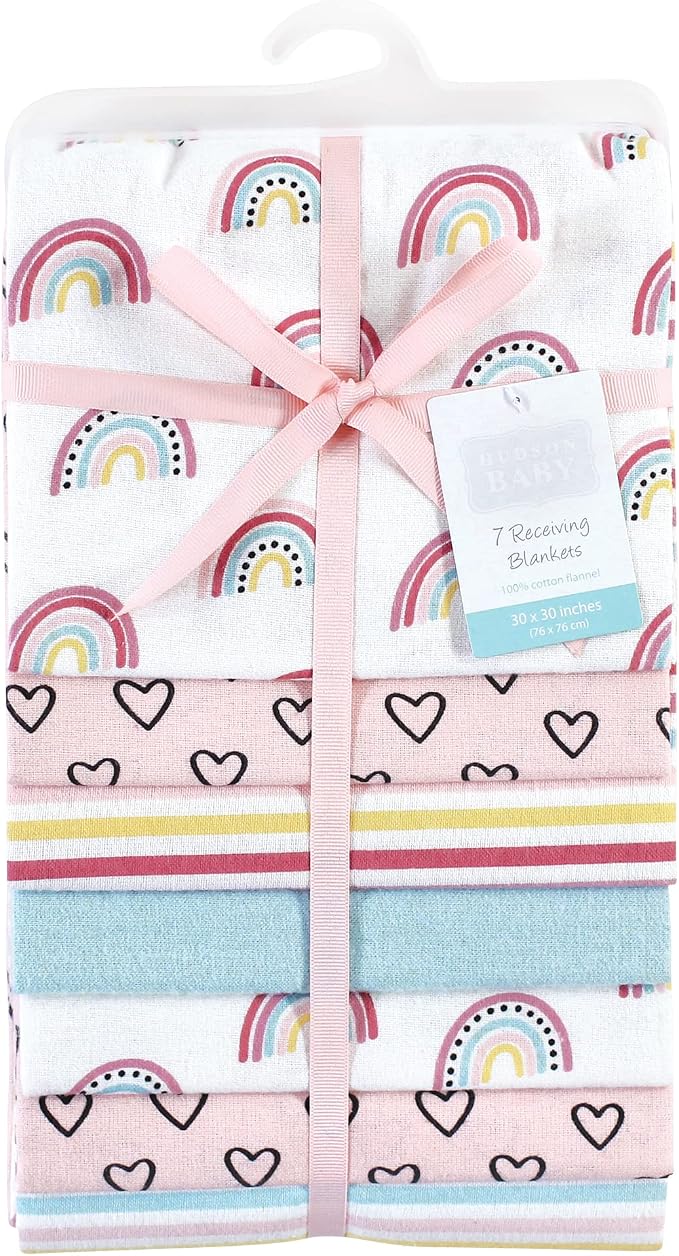 Hudson Baby Unisex Baby Cotton Flannel Receiving Blankets Bundle, Modern Rainbow - Image 2