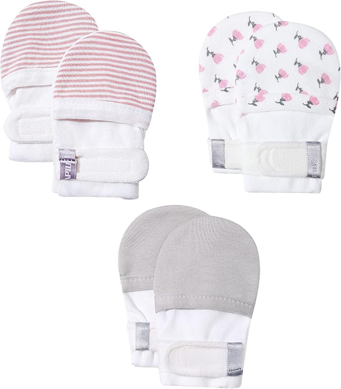 Baby Newborn No Scratch Mittens Stay On, 100% Cotton Adjustable 0-12M | Soft by HAPIU