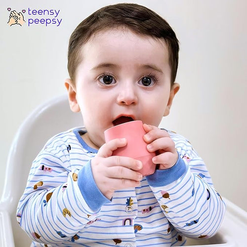2 Pack Tiny Cup for 4+ Months | Silicone Baby Cups 6-12 Months, Infant Training Open Cup for Baby Led Weaning Supplies, 2oz (Lilac Blush)