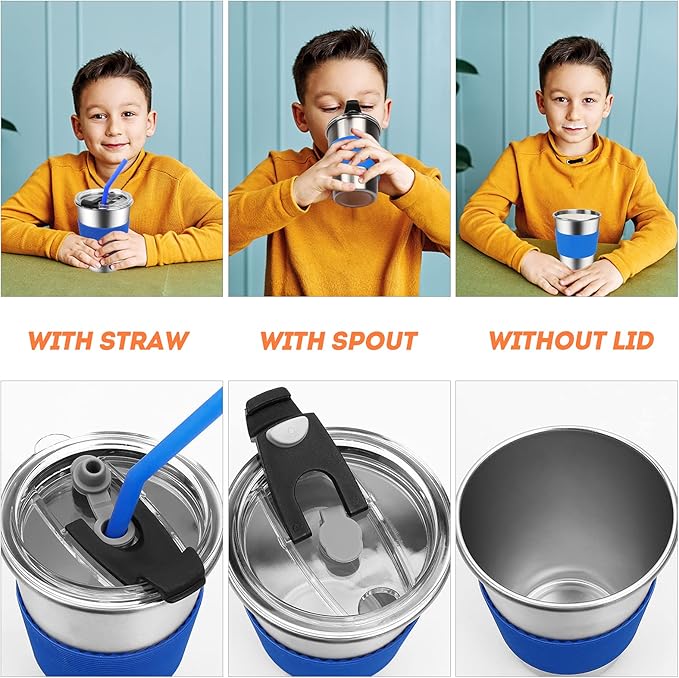 Kids Cups with Straws and Lids, 5 Pack 12oz Spill Proof Toddlers Straws Tumbler with Lids, Stainless Steel Sippy Cups with Lids for School, Outdoor