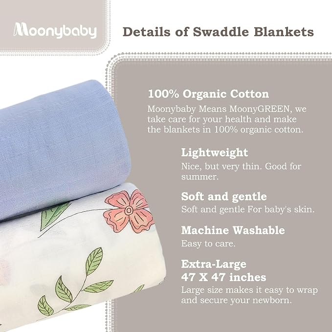 Moonybaby Muslin Swaddle Blankets 2-Pack, 100% Cotton, Oeko-TEX Standard 100 - Image 2