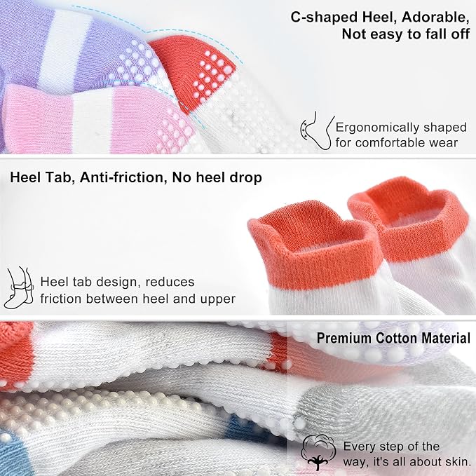 GRPSKCOS Non Slip Toddler Baby Socks 12 Pairs Anti Skid Ankle Socks - Image 6
