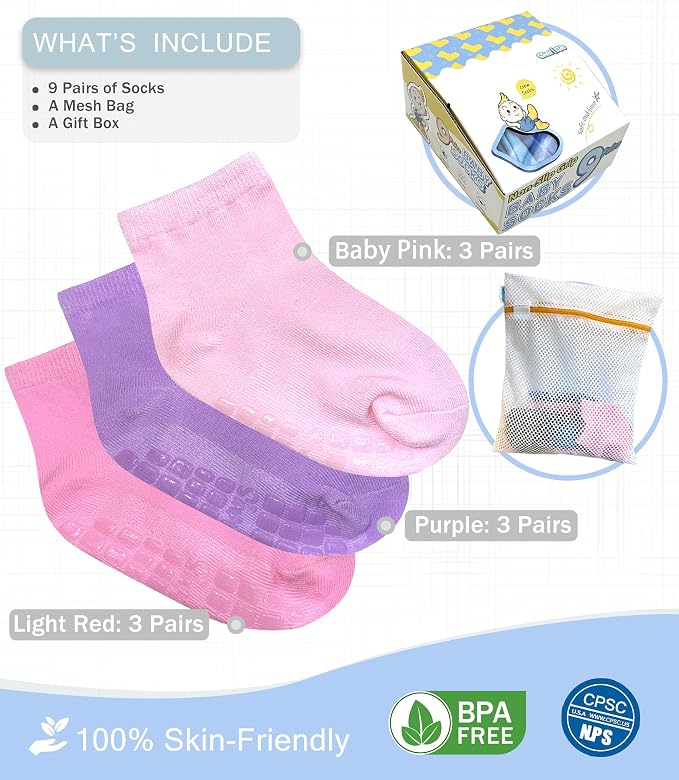 Baby Mid-Crew Socks with Grips for 0-7 Years Old Toddler Boy Girl Kids - Image 5