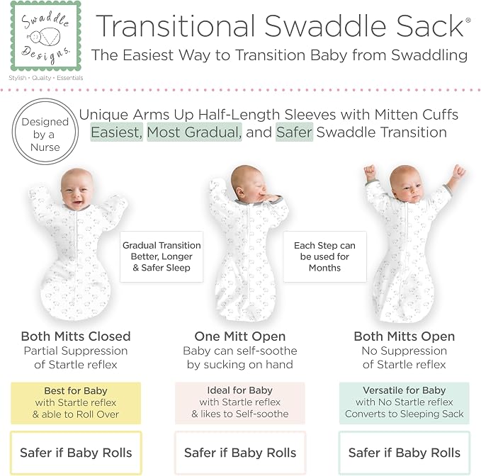 SwaddleDesigns Transitional Swaddle Sack, Arms Up Half-Length Sleeve & Mitten - Image 3