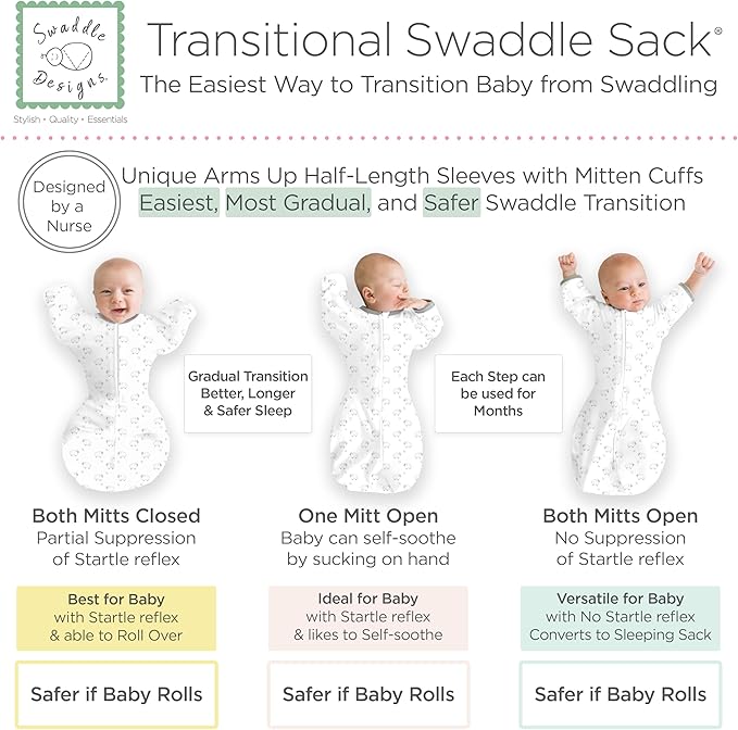 SwaddleDesigns Transitional Swaddle Sack, Arms Up Half-Length Sleeve & Mitten - Image 3
