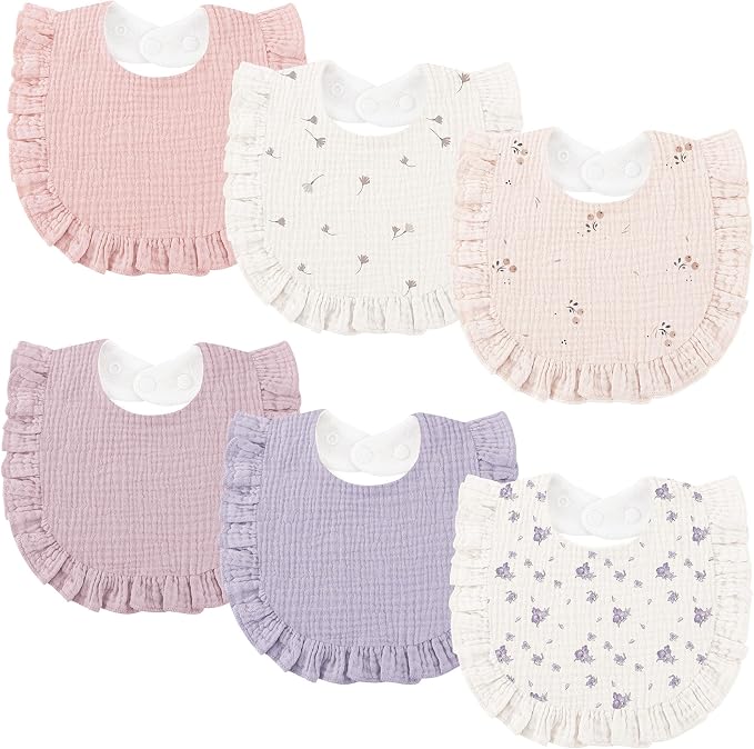 Bearmoss 6 Pack Baby Girl Bibs for Newborn, Muslin Bibs by Bearmoss