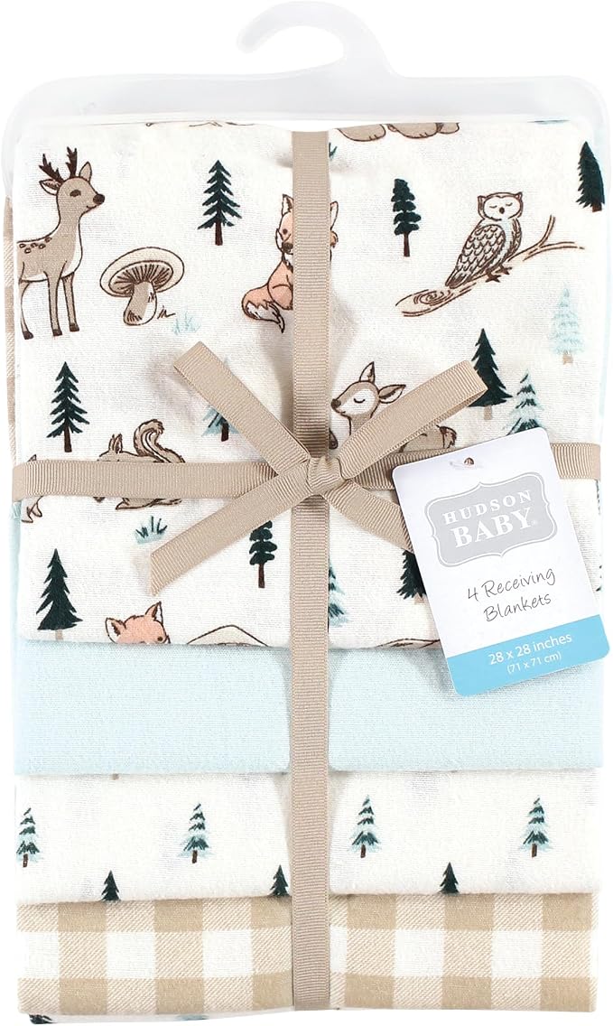 Hudson Baby Unisex Baby Cotton Poly Flannel Receiving Blankets, Boy Woodland - Image 2