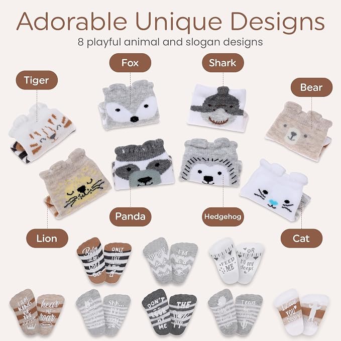 Organic Cotton Blend 8 Baby Socks 0–6M Non Slip Newborn Essentials | Oeko-Tex - Image 2