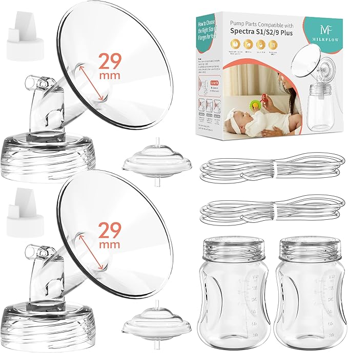 Breast Pump Parts Compatible with Spectra S1,S2,S9 Plus, Replacement Kit for Spectra Pump Parts 2PC Include 29 mm Flange, Duckbill Valve, Tube,Bottle, Backflow Protector, Not Original Accessories