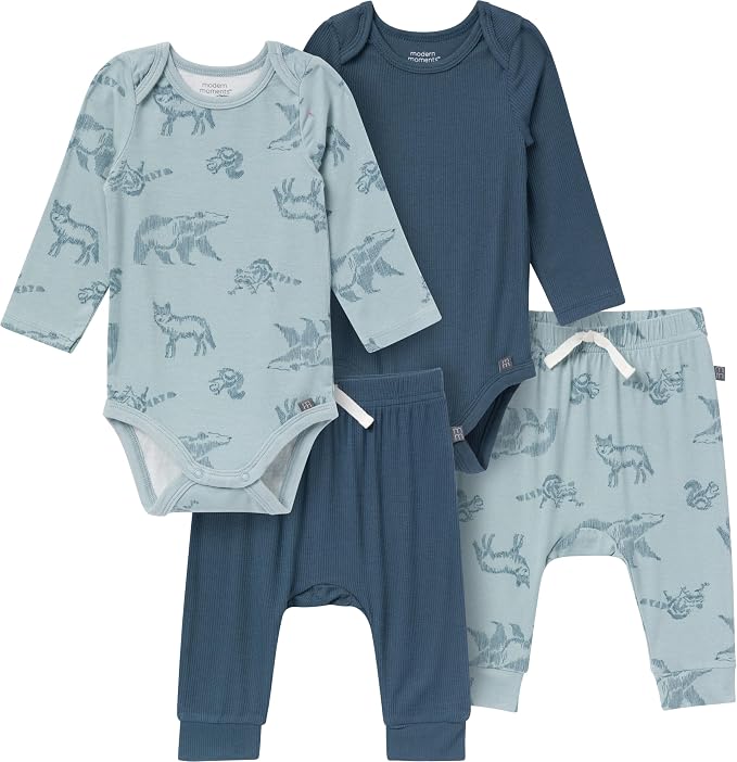 Modern Moments by Gerber Baby Viscose 4-Pack Bodysuit & Pant Set by ModernMomentsbyGerber